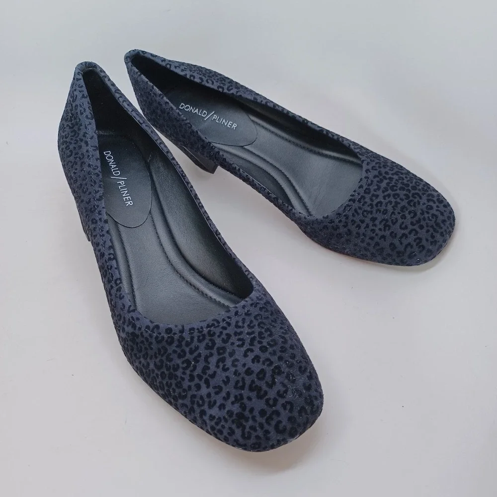 Donald J Pliner‎ Heels Womens US 9.5 Black Suede Leather Leopard Print Pumps
